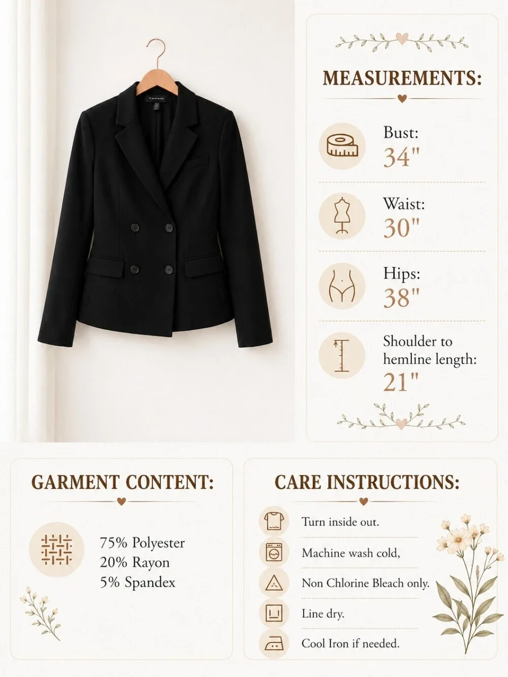 Tahari | Black Tailored Black Blazer | Classic Office Workwear Jacket | Size S - Picture 6 of 7